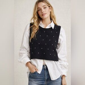 Vintage Lambswool Angora Sweater Vest Black Studded Sleeveless Knit Top Size M